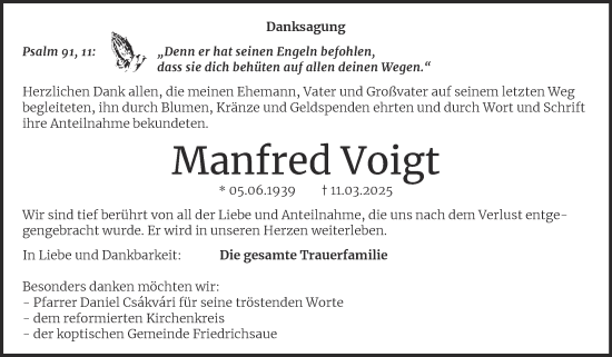 Traueranzeige von Manfred Voigt von Trauerkombi Aschersleben