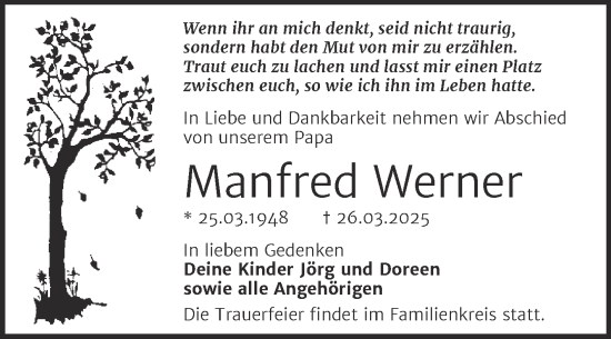 Traueranzeige von Manfred Werner von Trauerkombi Dessau