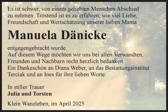 Traueranzeige von Manuela Dänicke von Volksstimme Oschersleben/Wanzleben