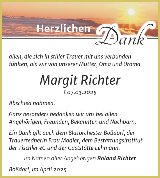Traueranzeige von Margit Richter von Trauerkombi Wittenberg