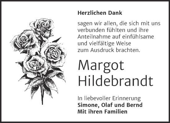 Traueranzeige von Margot Hildebrandt von Trauerkombi Weißenfels