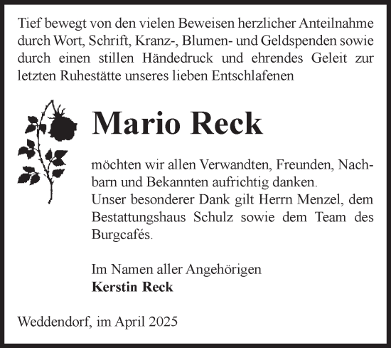 Traueranzeige von Mario Reck von Volksstimme Altmark West