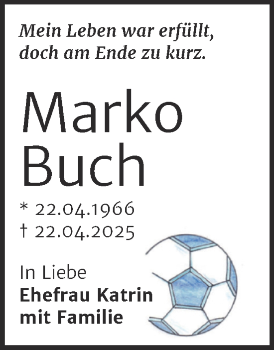 Traueranzeige von Marko Buch von Trauerkombi Bernburg