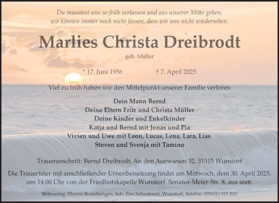 Traueranzeige von Marlies Christa Dreibrodt von Volksstimme Haldensleben/Wolmirstedt