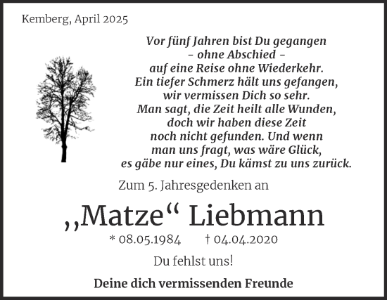 Traueranzeige von Matze Liebmann von Super Sonntag Wittenberg