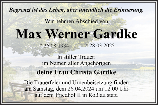 Traueranzeige von Max Werner Gardke von Trauerkombi Dessau
