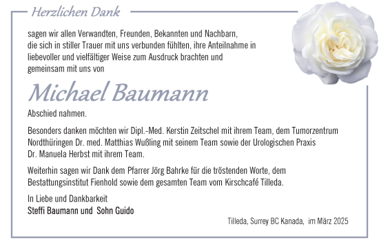 Traueranzeige von Michael Baumann von Trauerkombi Sangerhausen