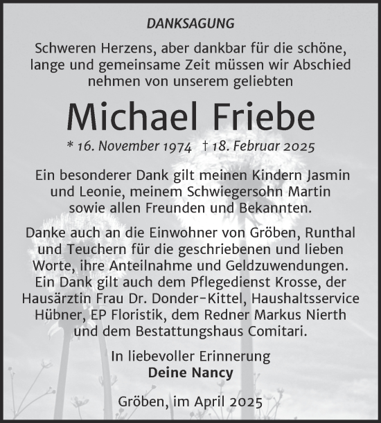 Traueranzeige von Michael Friebe von Trauerkombi Weißenfels