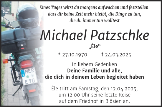 Traueranzeige von Michael Patzschke von Trauerkombi Merseburg