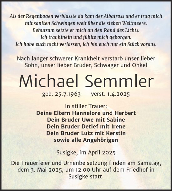 Traueranzeige von Michael Semmler von Trauerkombi Köthen