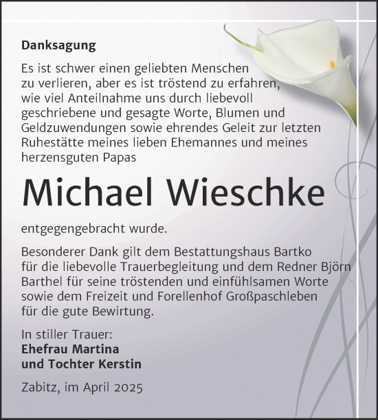 Traueranzeige von Michael Wieschke von Trauerkombi Köthen