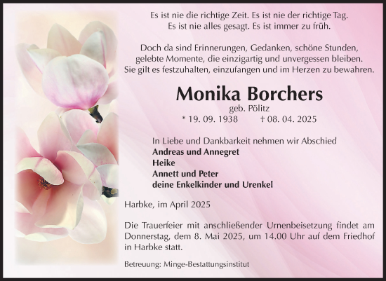 Traueranzeige von Monika Borchers von Volksstimme Magdeburg