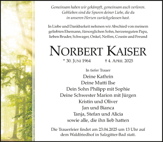 Traueranzeige von Norbert Kaiser von Volksstimme Magdeburg