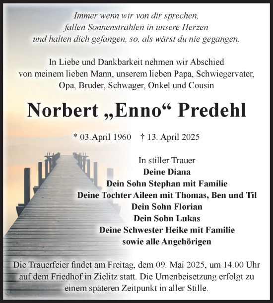 Traueranzeige von Norbert Predehl von Volksstimme Haldensleben/Wolmirstedt