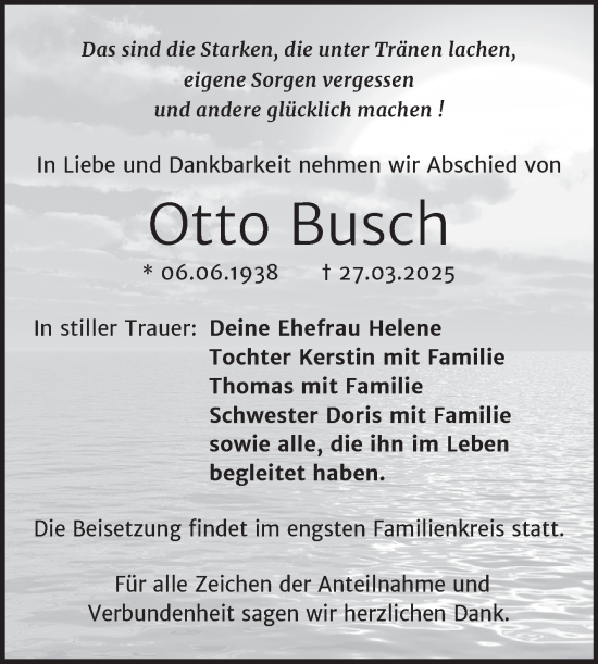 Traueranzeige von Otto Busch von Trauerkombi Merseburg