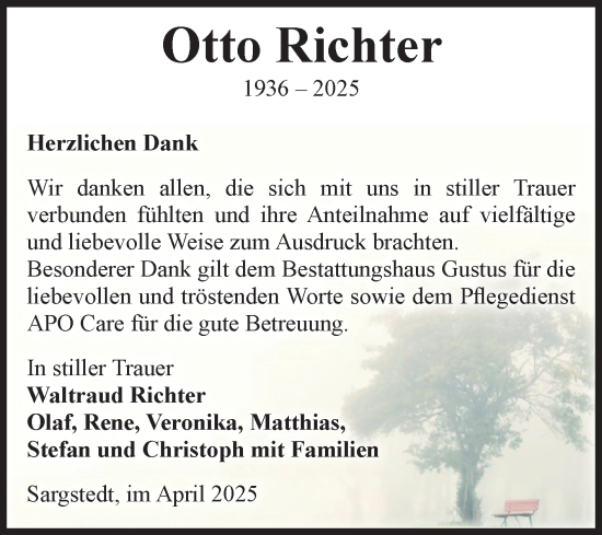 Traueranzeige von Otto Richter von Volksstimme Halberstadt