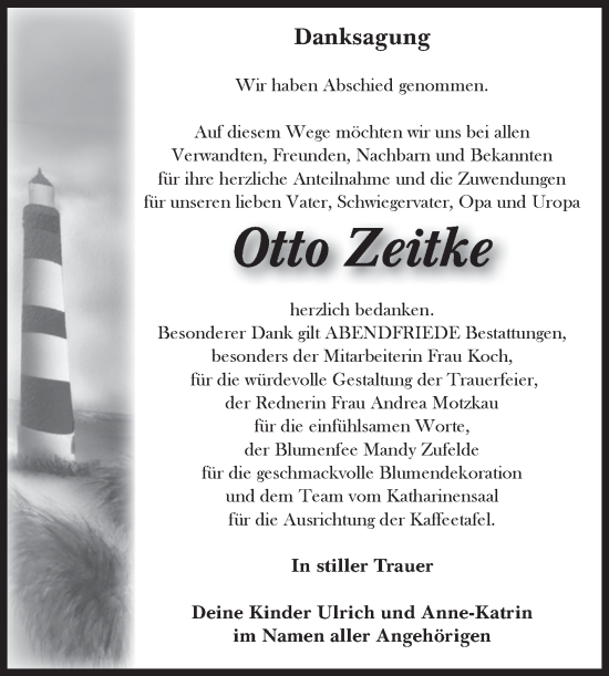 Traueranzeige von Otto Zeitke von Volksstimme Haldensleben/Wolmirstedt