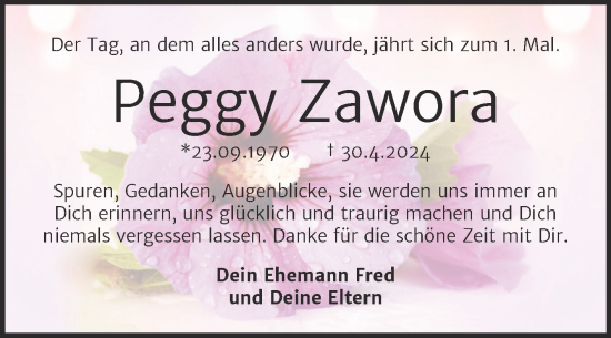 Traueranzeige von Peggy Zawora von Trauerkombi Wittenberg