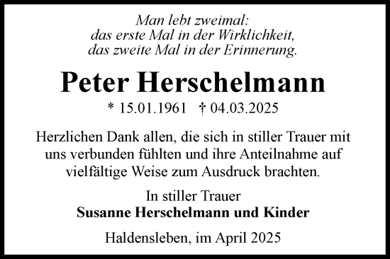Traueranzeige von Peter Herschelmann von Volksstimme Haldensleben/Wolmirstedt