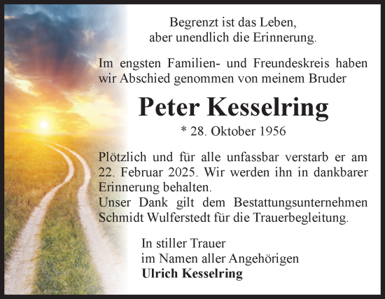 Traueranzeige von Peter Kesselring von Volksstimme Oschersleben/Wanzleben
