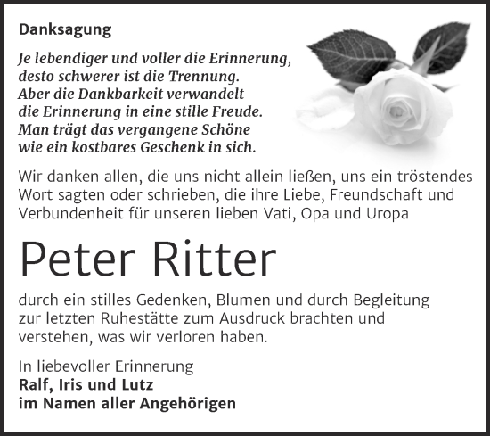 Traueranzeige von Peter Ritter von Trauerkombi Weißenfels