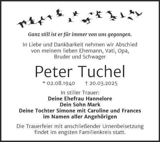 Traueranzeige von Peter Tuchel von Trauerkombi Dessau