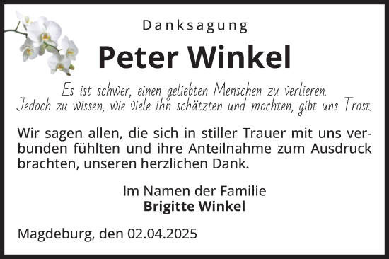 Traueranzeige von Peter Winkel von Volksstimme Magdeburg