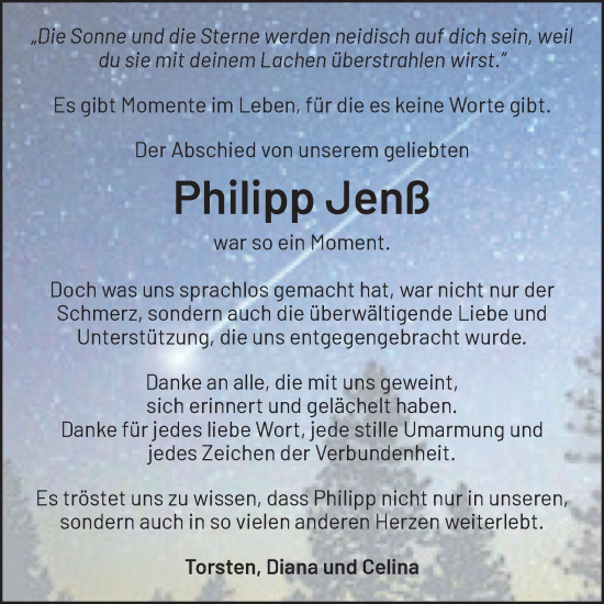 Traueranzeige von Philipp Jenß von Volksstimme Altmark Ost