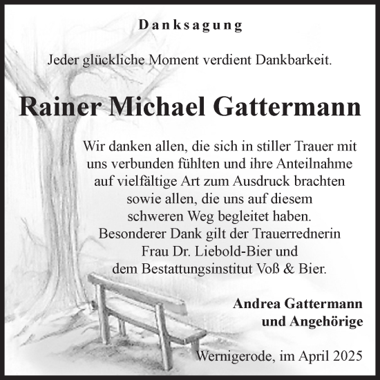 Traueranzeige von Rainer Michael Gattermann von Volksstimme Wernigerode