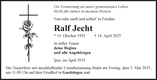 Traueranzeige von Ralf Jecht von Volksstimme Altmark West