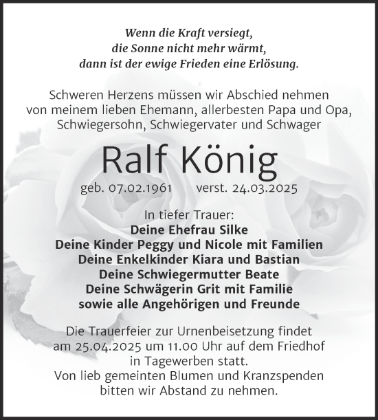 Traueranzeige von Ralf König von Trauerkombi Weißenfels