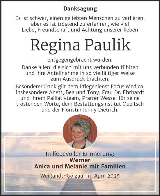 Traueranzeige von Regina Paulik von Trauerkombi Köthen