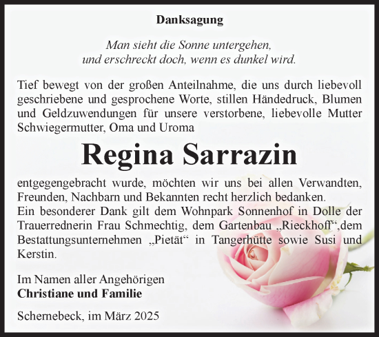 Traueranzeige von Regina Sarrazin von Volksstimme Altmark Ost