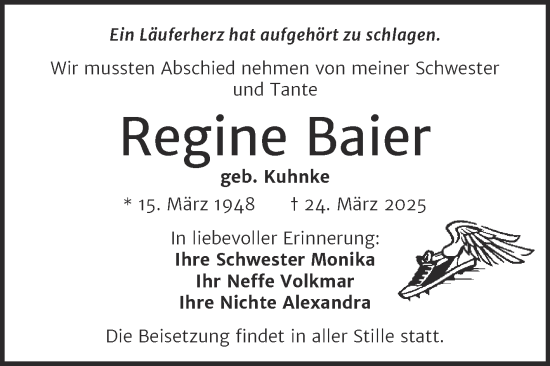Traueranzeige von Regine Baier von Trauerkombi Dessau