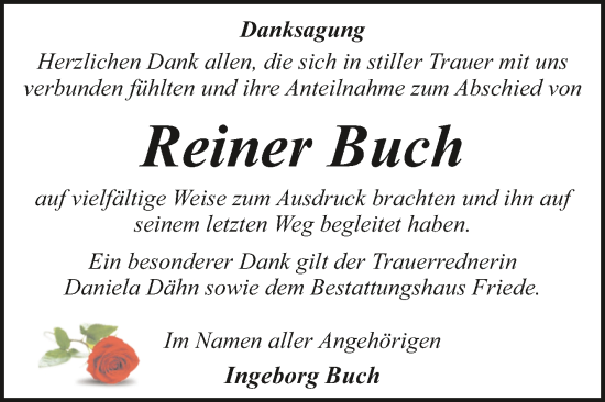 Traueranzeige von Reiner Buch von Super Sonntag Dessau-Roßlau