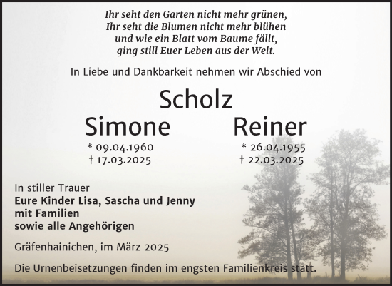 Traueranzeige von Reiner Scholz von Trauerkombi Wittenberg