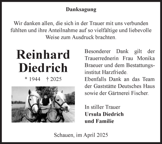 Traueranzeige von Reinhard Diedrich von Volksstimme Halberstadt