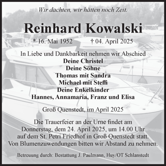 Traueranzeige von Reinhard Kowalski von Volksstimme Halberstadt