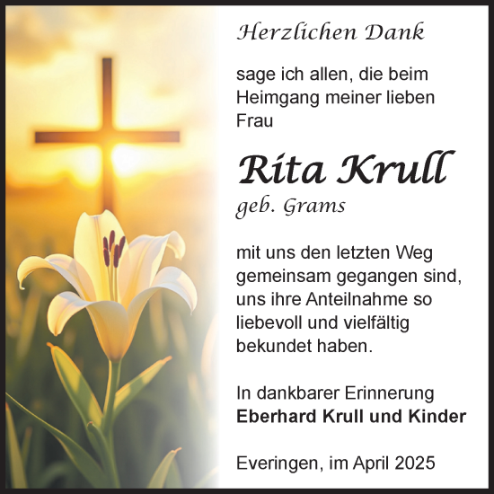 Traueranzeige von Rita Krull von Volksstimme Haldensleben/Wolmirstedt