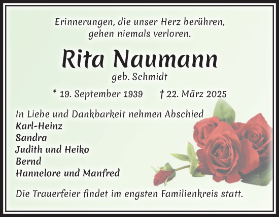 Traueranzeige von Rita Naumann von Volksstimme Magdeburg
