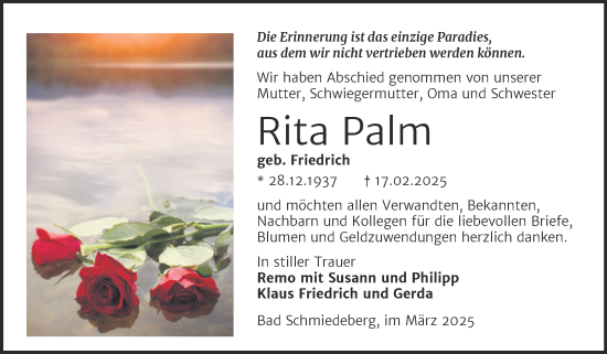 Traueranzeige von Rita Palm von Trauerkombi Wittenberg
