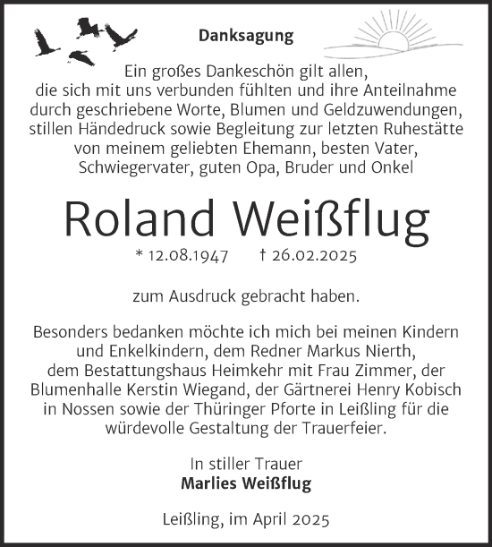 Traueranzeige von Roland Weißflug von Trauerkombi Weißenfels