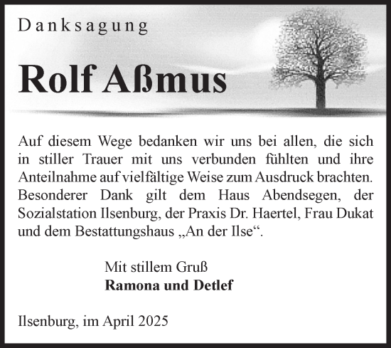 Traueranzeige von Rolf Aßmus von Volksstimme Wernigerode