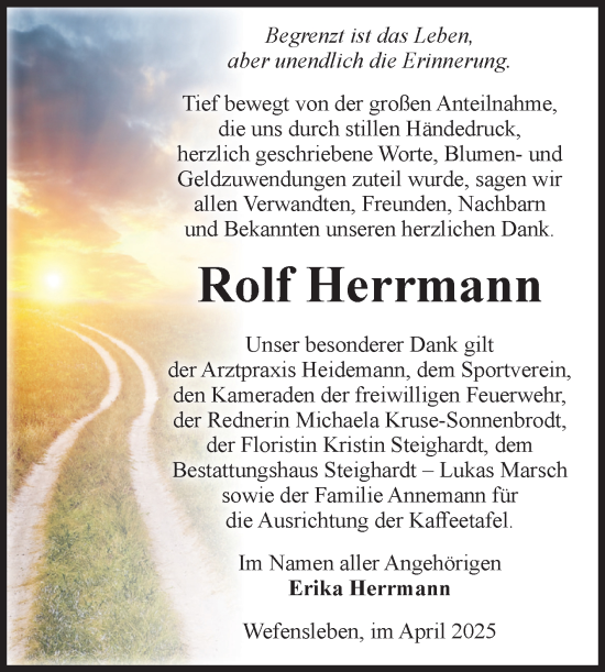 Traueranzeige von Rolf Herrmann von Volksstimme Oschersleben/Wanzleben