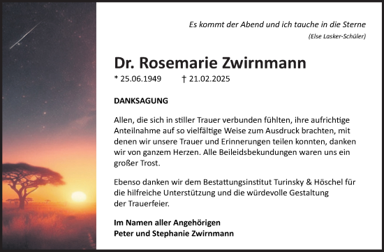 Traueranzeige von Rosemarie Zwirnmann von Mitteldeutsche Zeitung Halle/Saalkreis