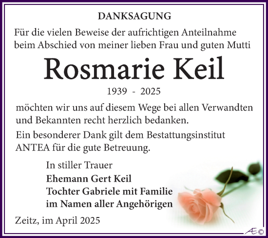 Traueranzeige von Rosmarie Keil von Trauerkombi Zeitz