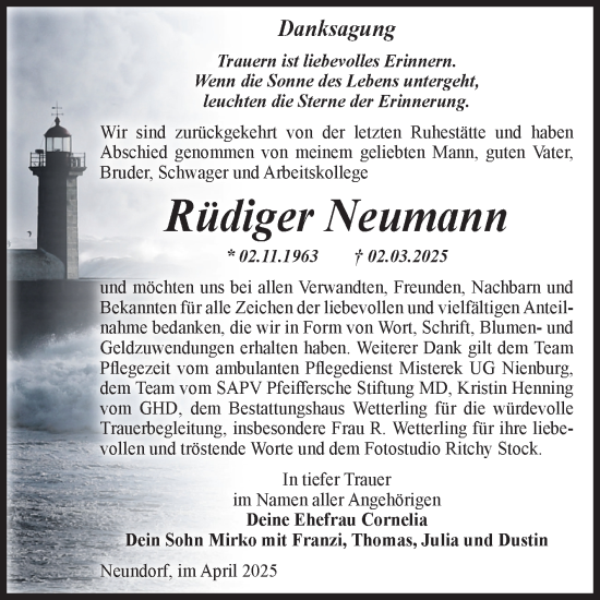 Traueranzeige von Rüdiger Neumann von Volksstimme Staßfurt