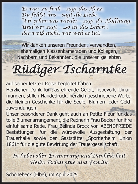 Traueranzeige von Rüdiger Tscharntke von Volksstimme Schönebeck