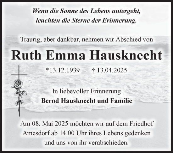Traueranzeige von Ruth Emma Hausknecht 