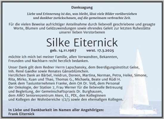 Traueranzeige von Silke Eiternick von Trauerkombi Köthen